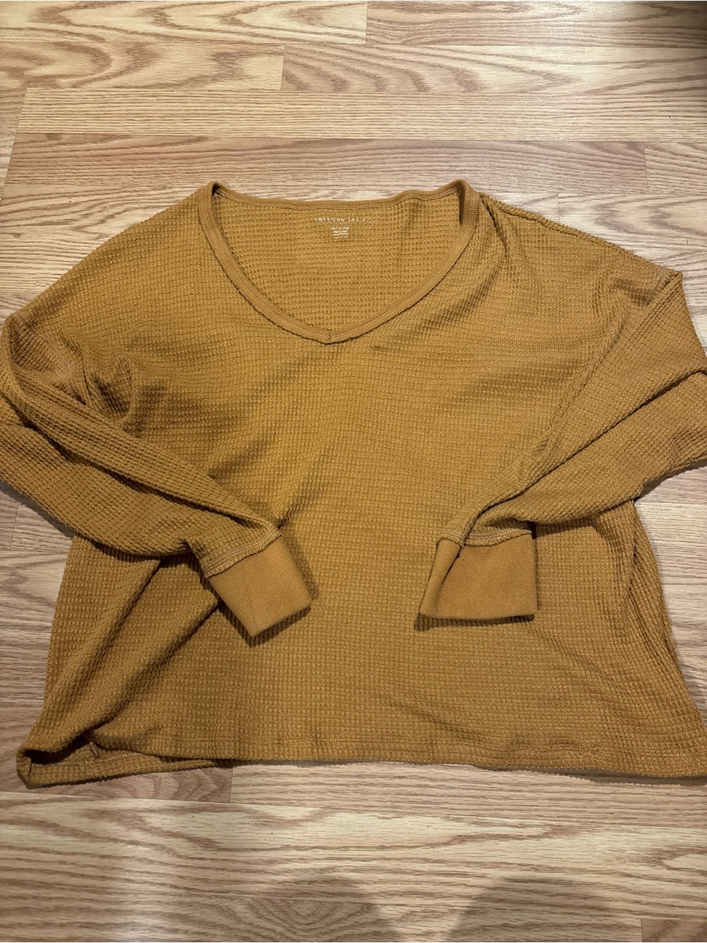 American Eagle Outfitters Waffle V‑Neck Long Sleeve Top - Mustard Yellow XL